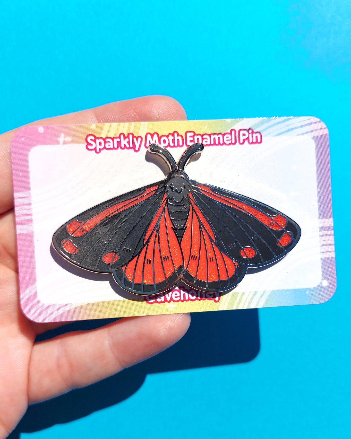 Cinnabar Moth Glittery Enamel Pin