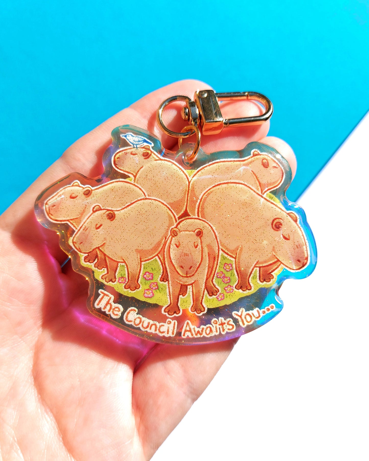 Capybara Council Rainbow Acrylic Glitter Epoxy Charm