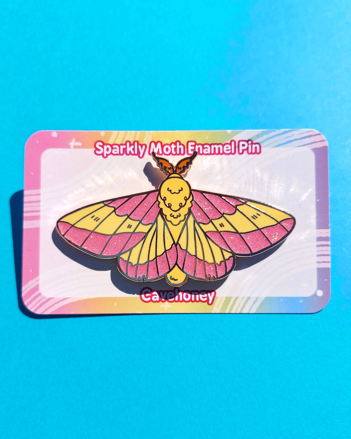 Rosy Maple Moth Glittery Enamel Pin