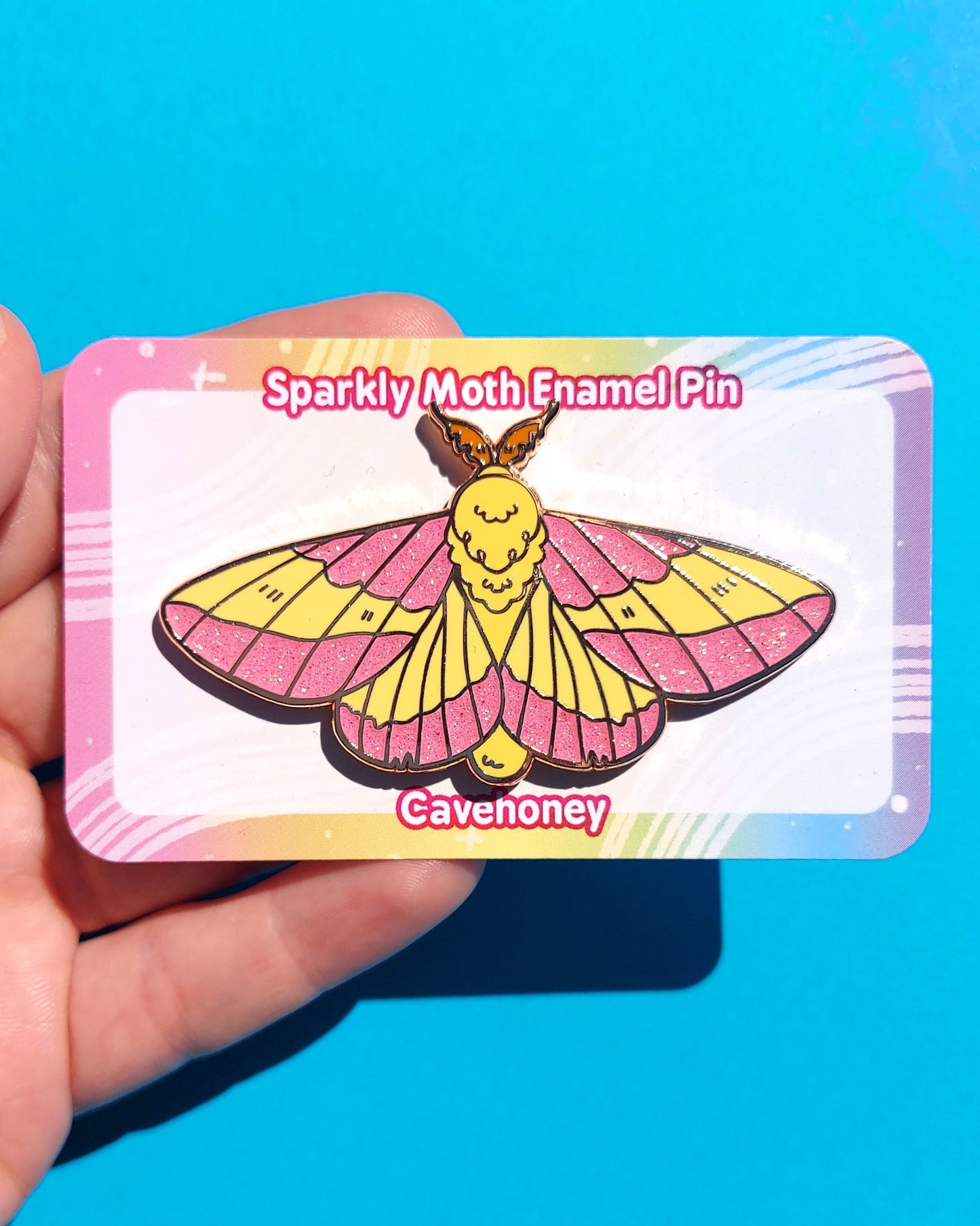 Rosy Maple Moth Glittery Enamel Pin
