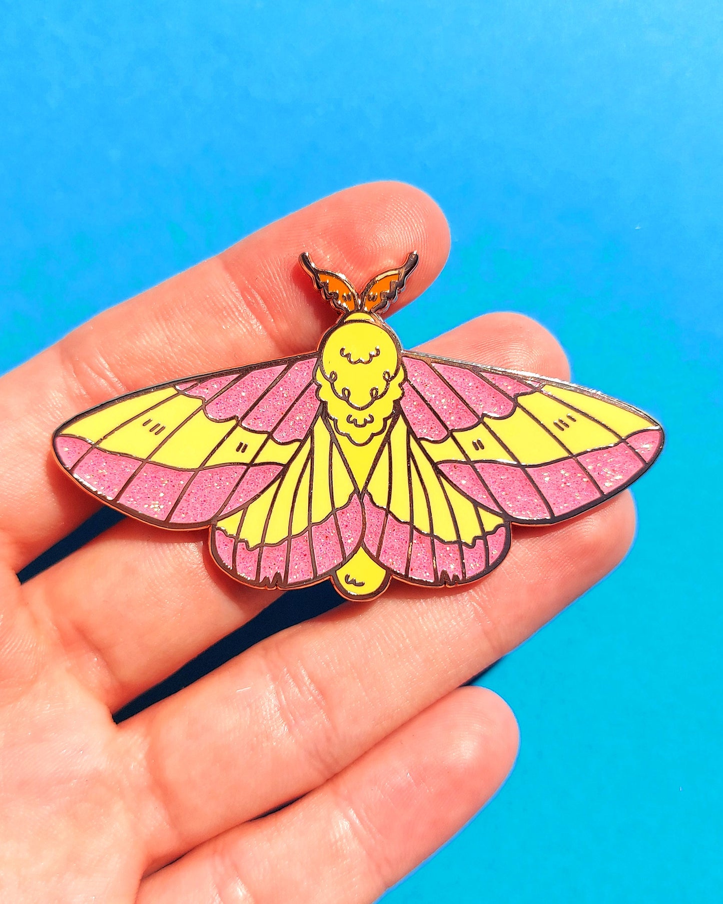 Rosy Maple Moth Glittery Enamel Pin