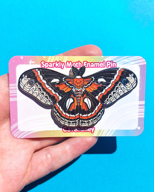 Cecropia Moth Glittery Enamel Pin