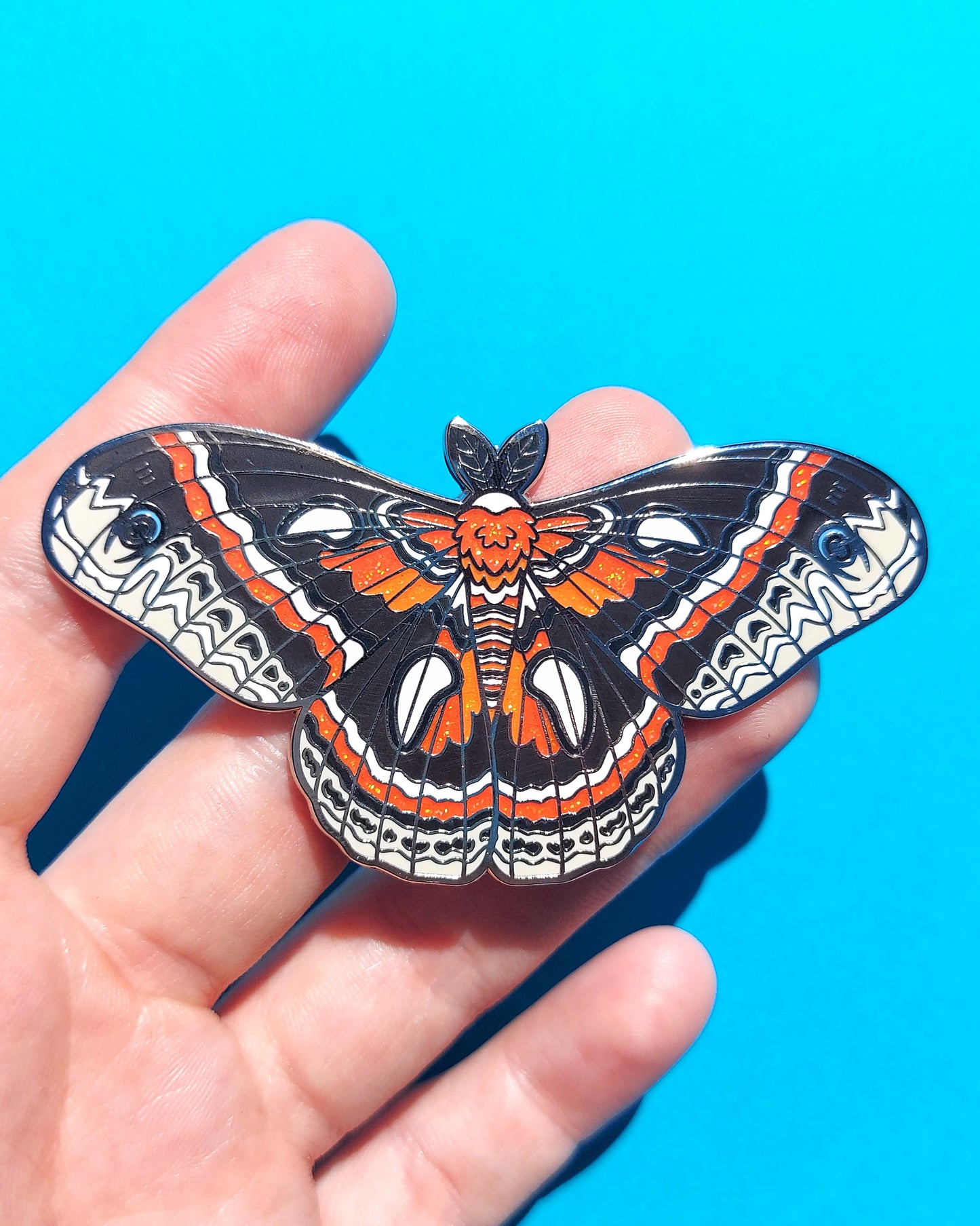 Cecropia Moth Glittery Enamel Pin