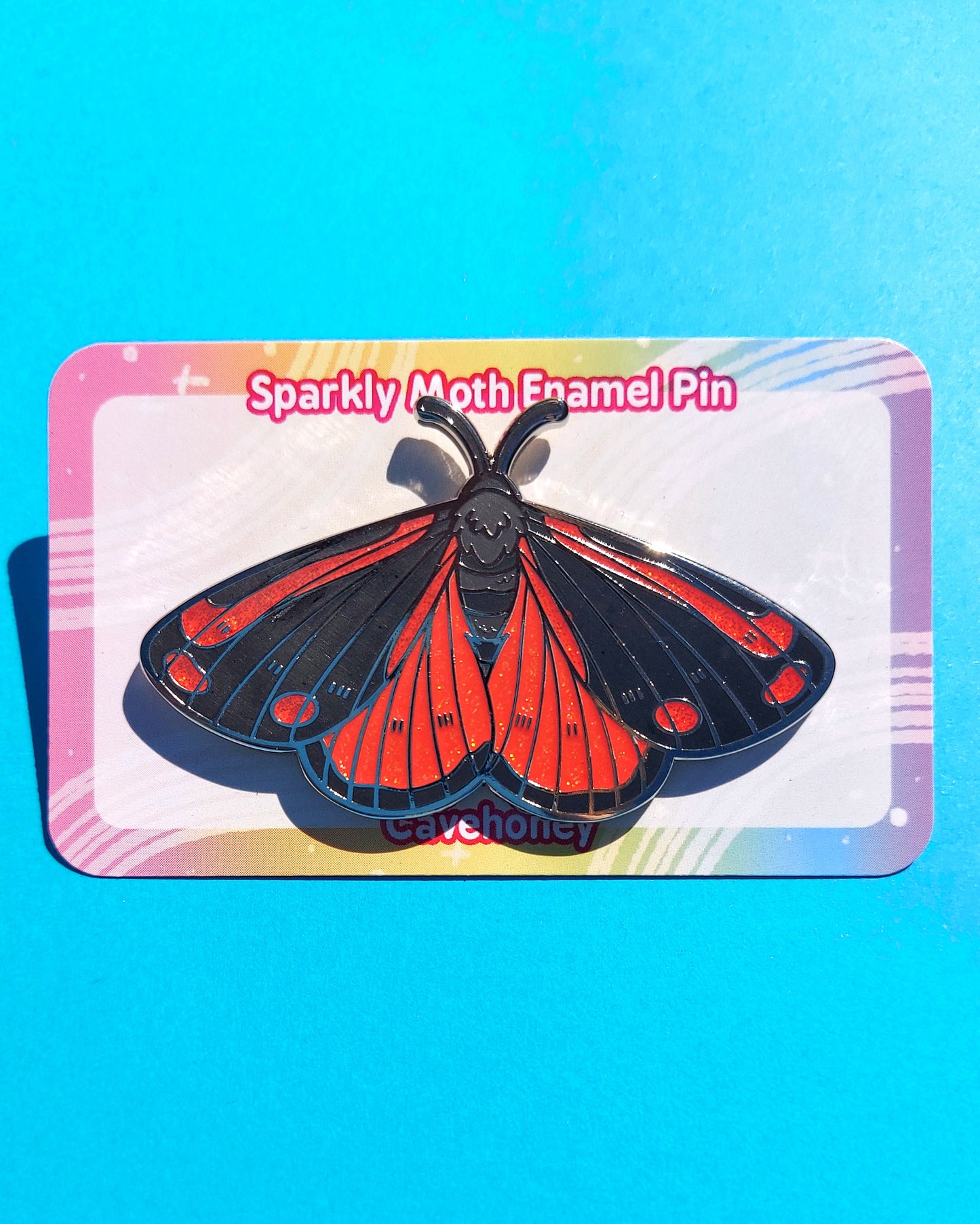 Cinnabar Moth Glittery Enamel Pin