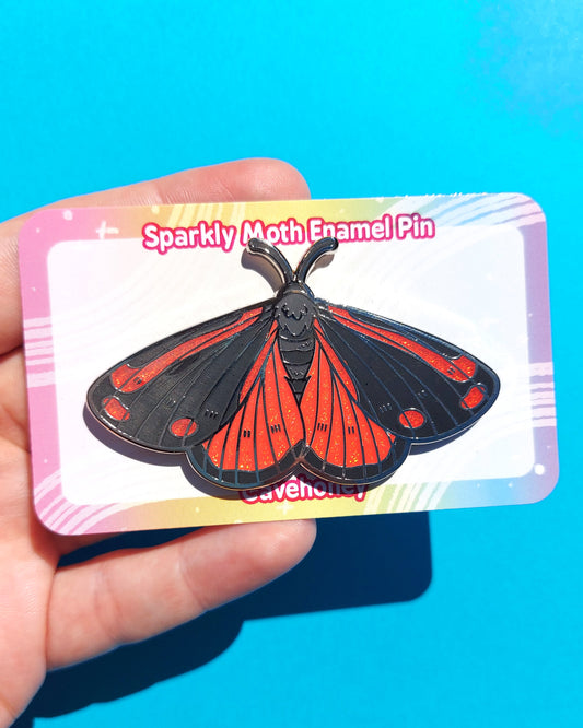 Cinnabar Moth Glittery Enamel Pin