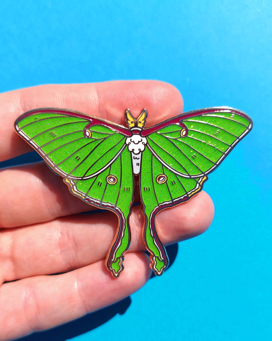 Luna Moth Glittery Enamel Pin