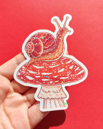 Mushroom Snail Sparkly Vinyl Sticker