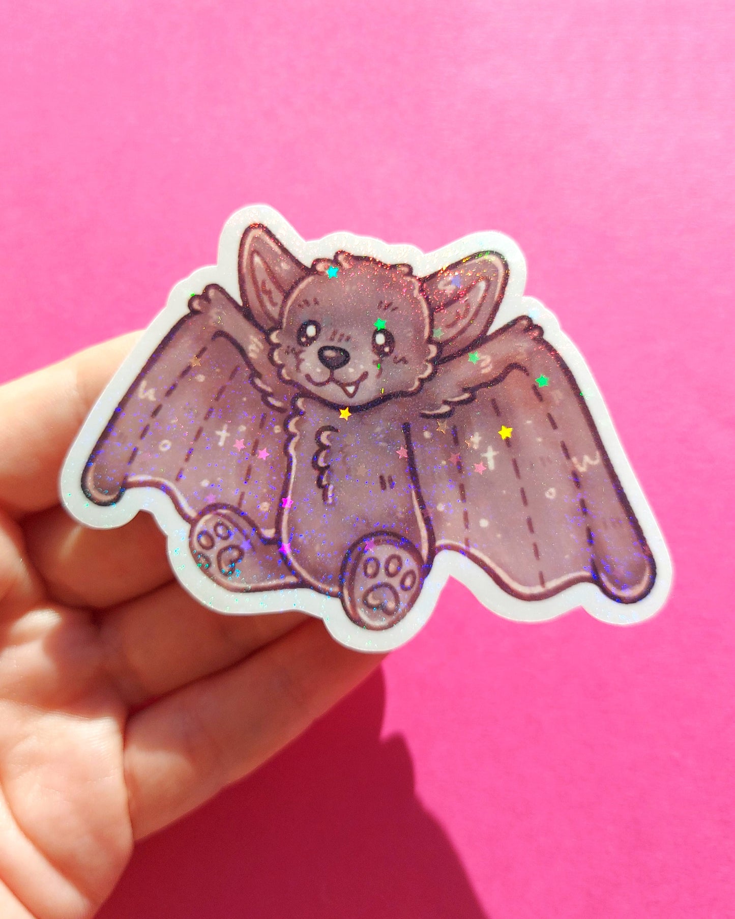 Bat Plushie Sparkly Vinyl Sticker
