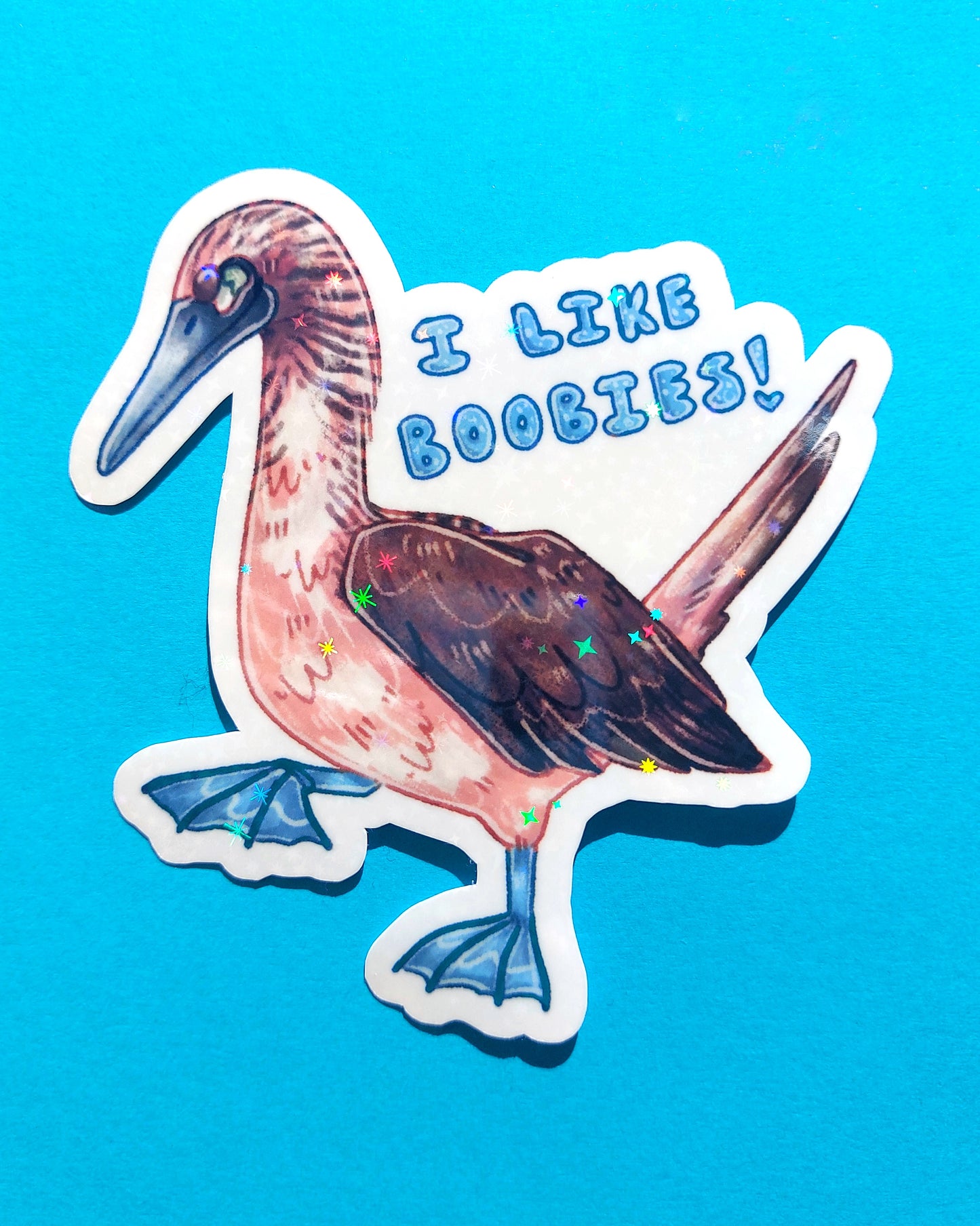 Blue Footed Booby Sparkly Vinyl Sticker