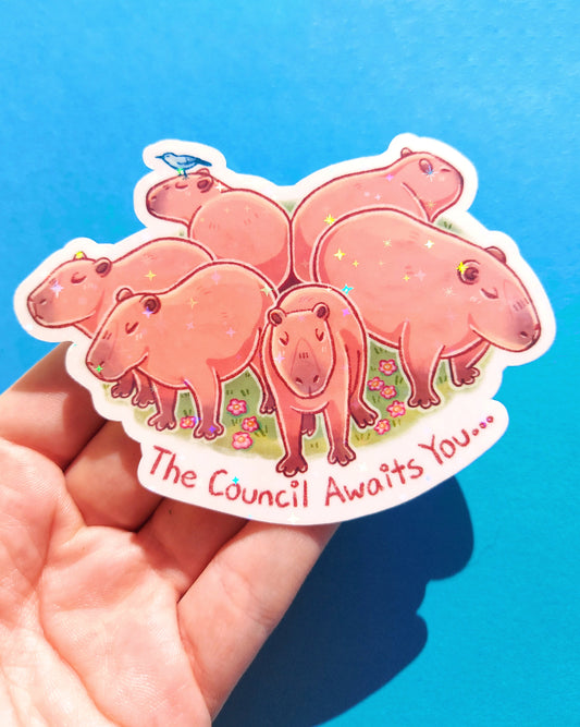 Capybara Council Sparkly Vinyl Sticker