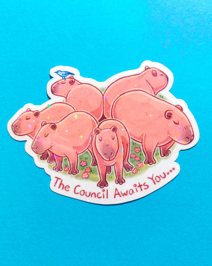 Capybara Council Sparkly Vinyl Sticker