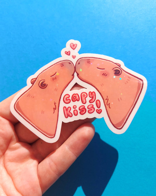 Capybara Kiss Sparkly Vinyl Sticker
