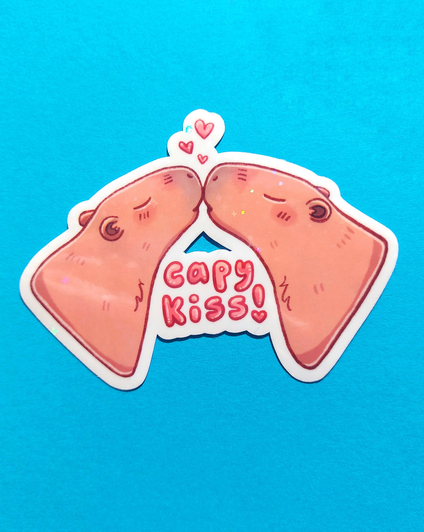 Capybara Kiss Sparkly Vinyl Sticker