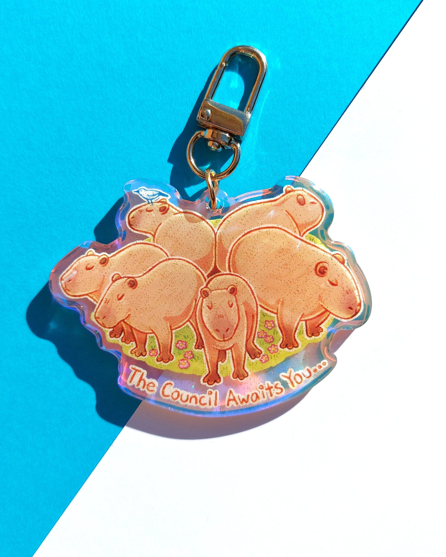 Capybara Council Rainbow Acrylic Glitter Epoxy Charm