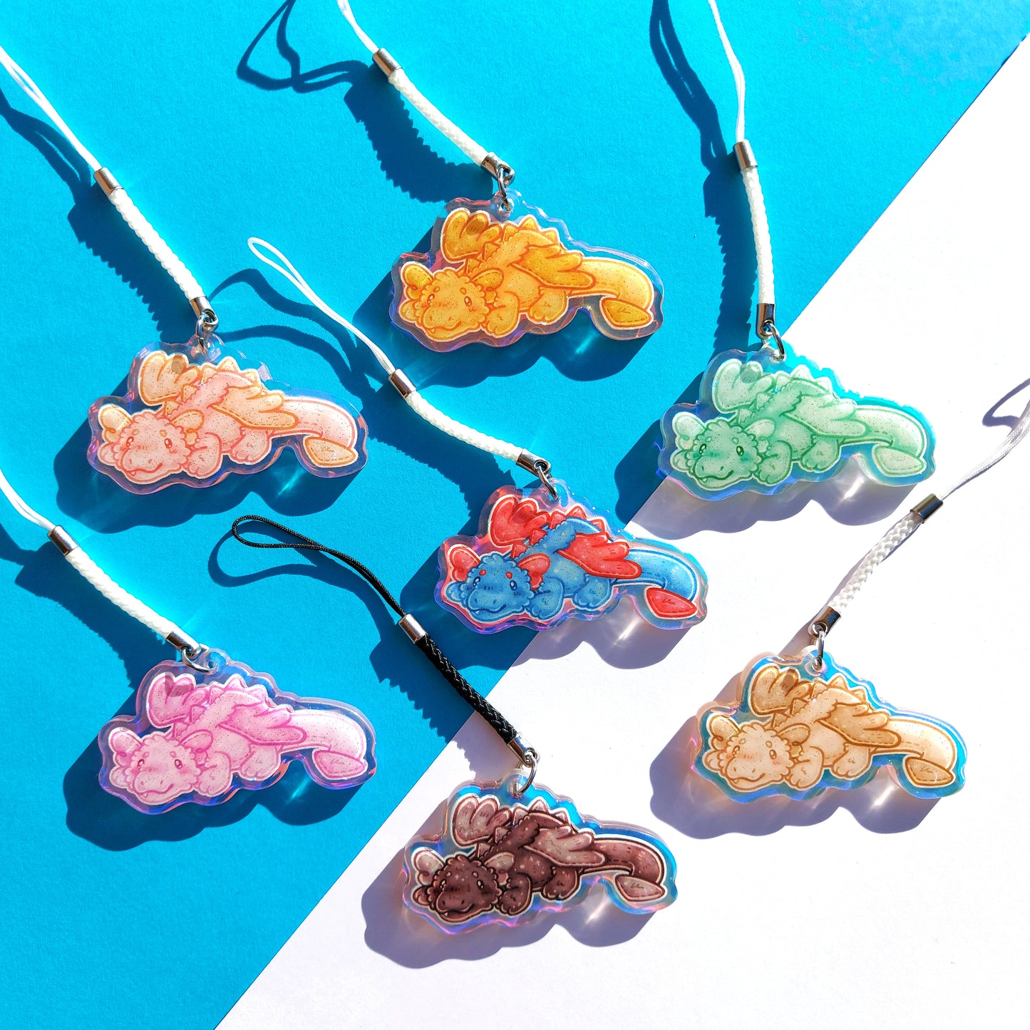 Dragon Rainbow Glitter Epoxy Acrylic Phone Charms