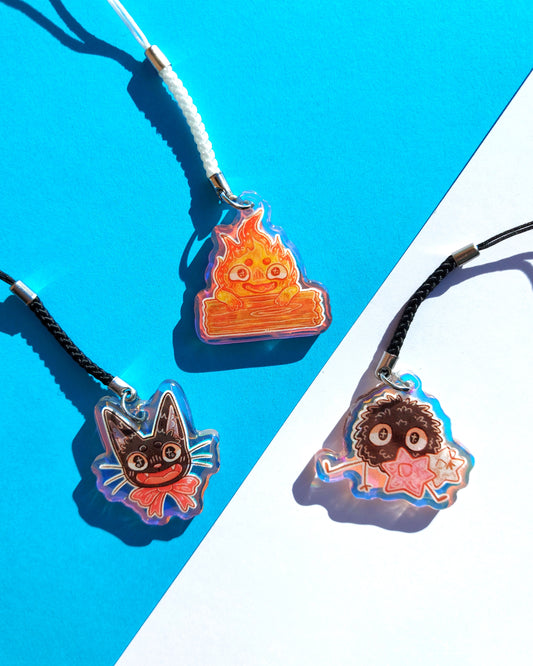 Ghibli Creature Rainbow Glitter Epoxy Acrylic Phone Charms