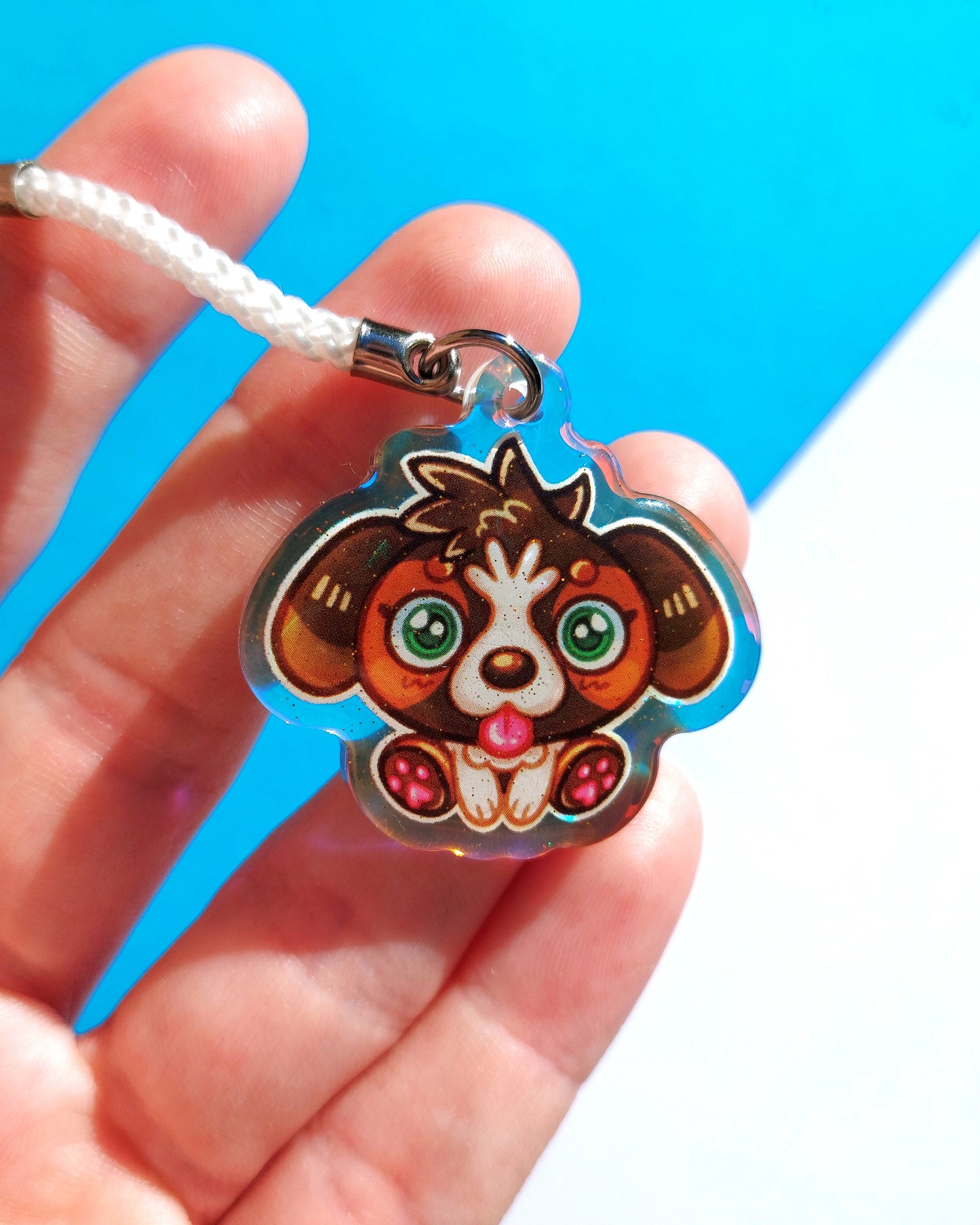 Puppy Moshlings Rainbow Glitter Epoxy Acrylic Phone Charms