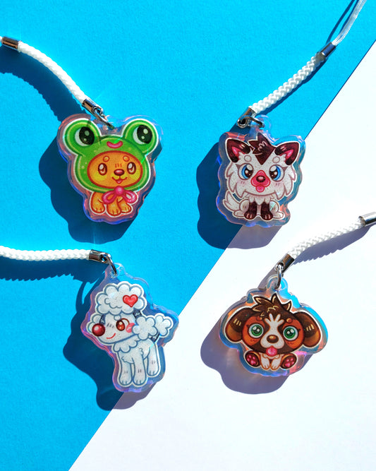 Puppy Moshlings Rainbow Glitter Epoxy Acrylic Phone Charms