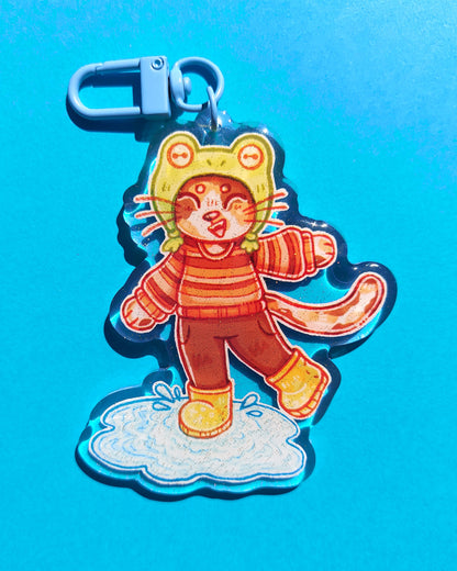 Puddle Splashing Kitty Glitter Epoxy Acrylic Charm