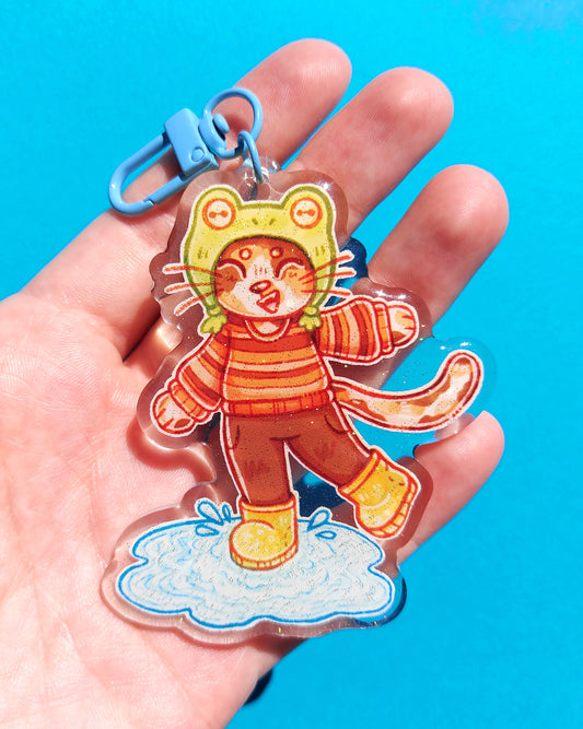 Puddle Splashing Kitty Glitter Epoxy Acrylic Charm