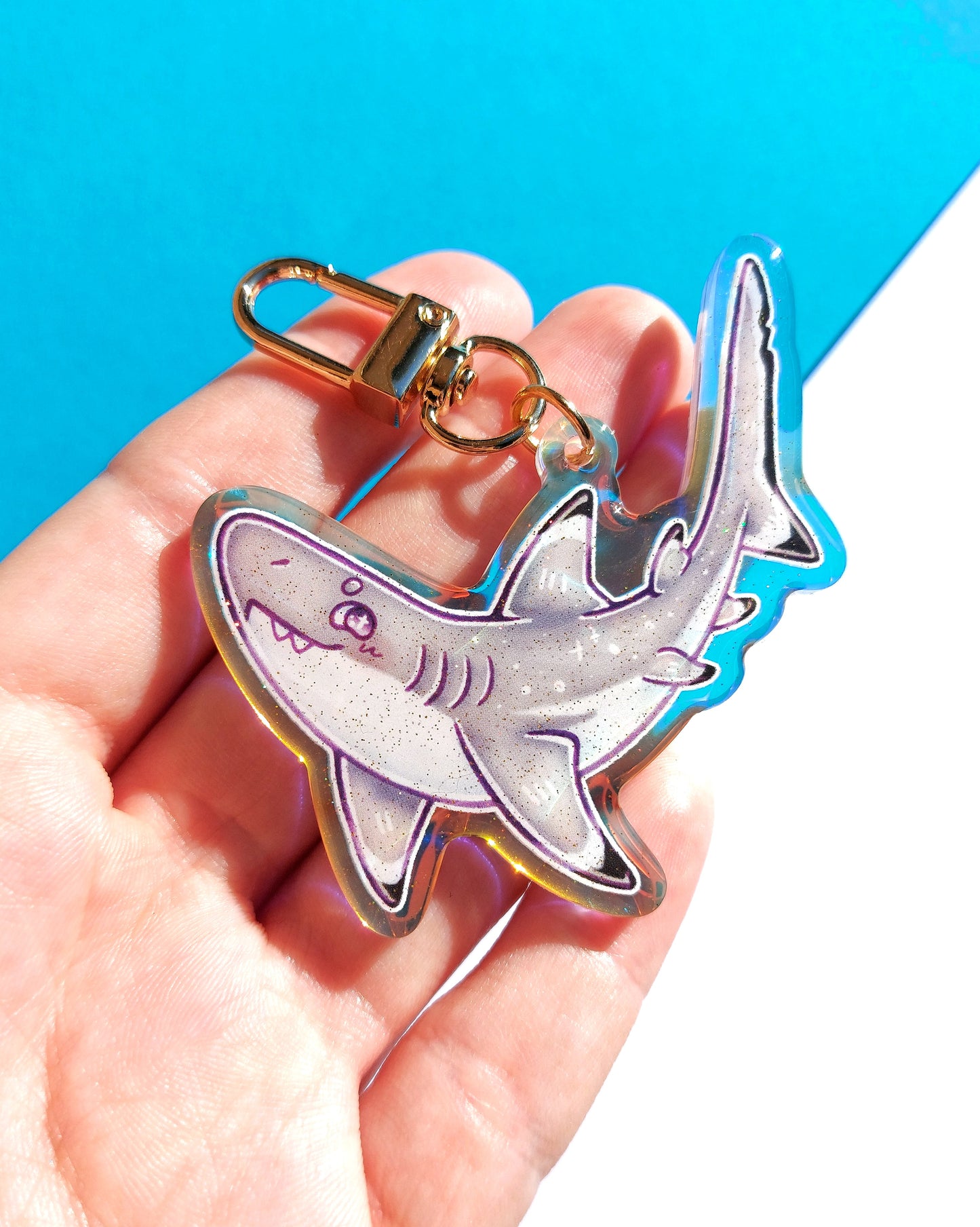 Shark Rainbow Glitter Epoxy Acrylic Charms