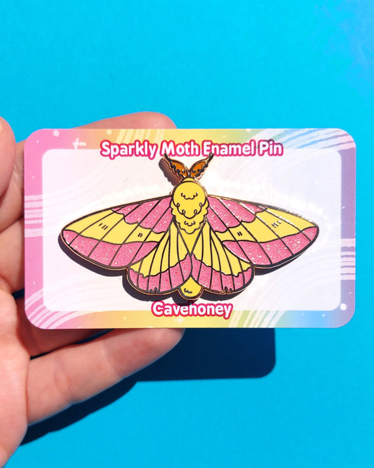 Rosy Maple Moth Glittery Enamel Pin