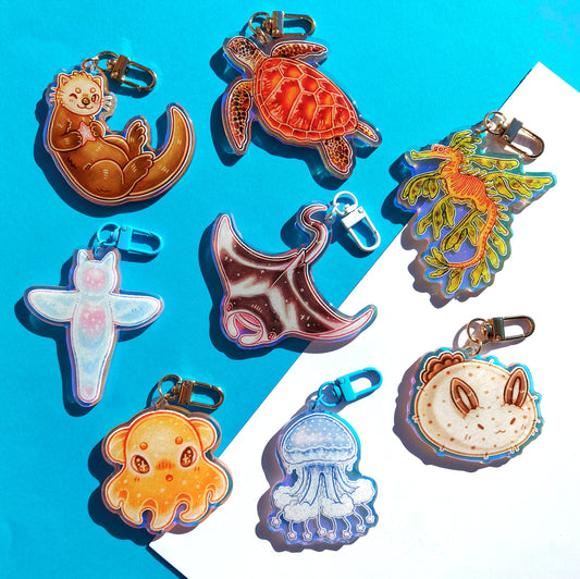 Sea Creature Rainbow Glitter Epoxy Acrylic Charms