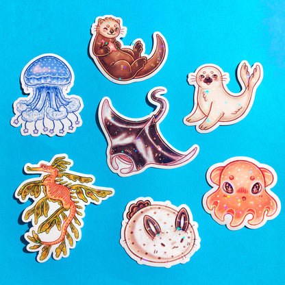 Sea Creature Sparkly Vinyl Stickers