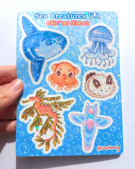 Sea Creatures V.1 Sparkly Vinyl Sticker Sheet