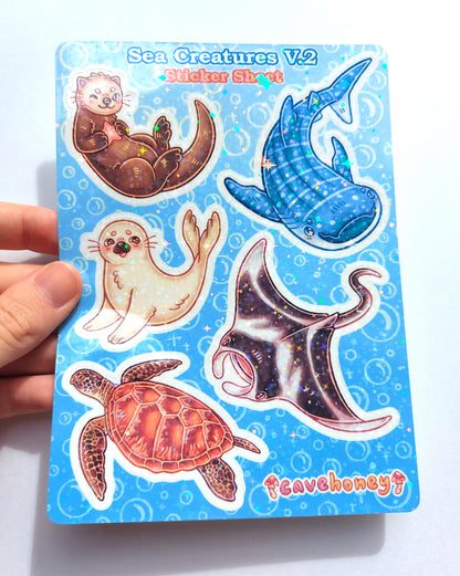 Sea Creatures V.2 Sparkly Vinyl Sticker Sheet