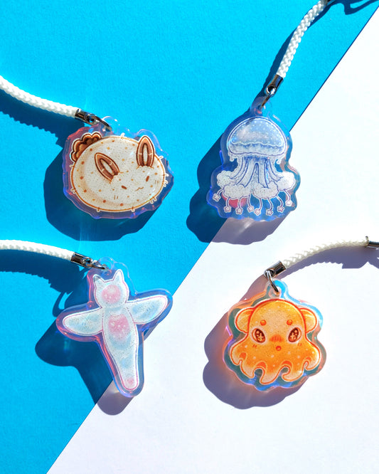 Sea Creature Rainbow Glitter Epoxy Acrylic Phone Charms